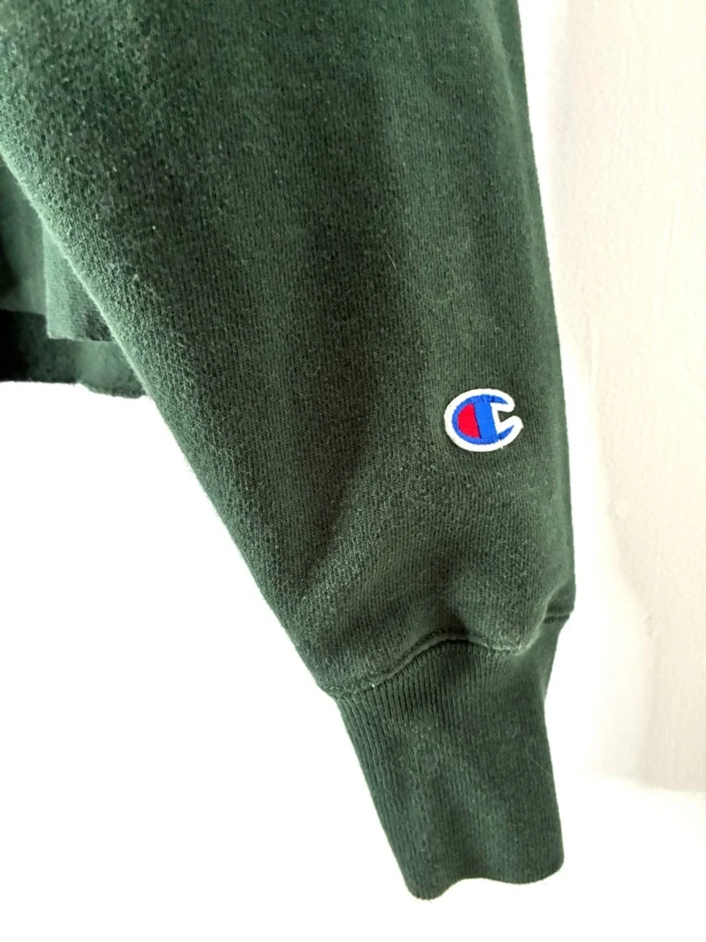 Champion Reverse Weave Green Getaway Crop Oversized Sweatshirt Logo Patchwork - Picture 5 of 9